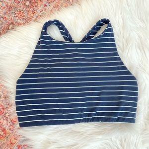 Athleta Navy & White Striped High Neck Sports Bra